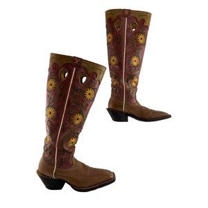 Ladies Twisted X Red & Brown Leather Floral Embroidered Western Boots Size 7 B